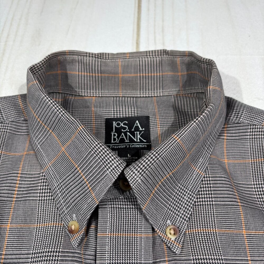 Men's Large Jos A Bank Traveler's Collection Gray Black Long Sleeves Button Down
